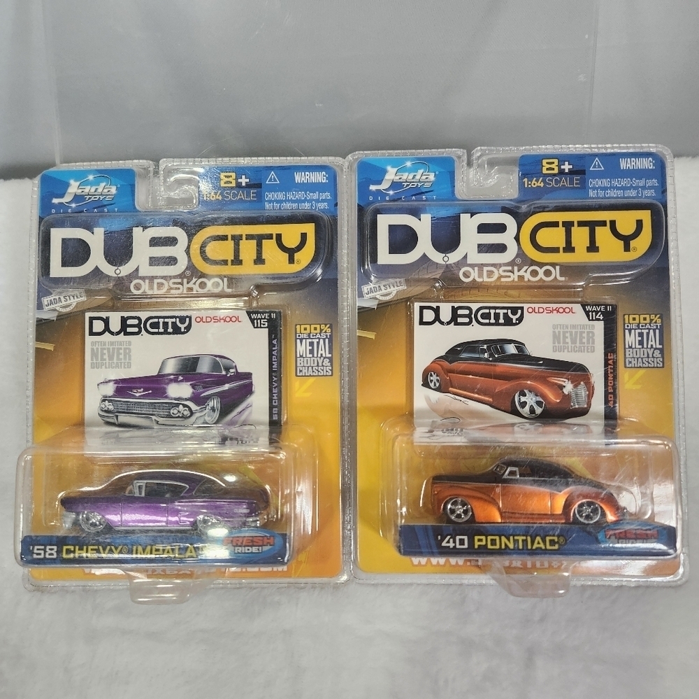 Dub City Oldskool Die-Cast Cars - Purple Chevy & Orange Pontiac